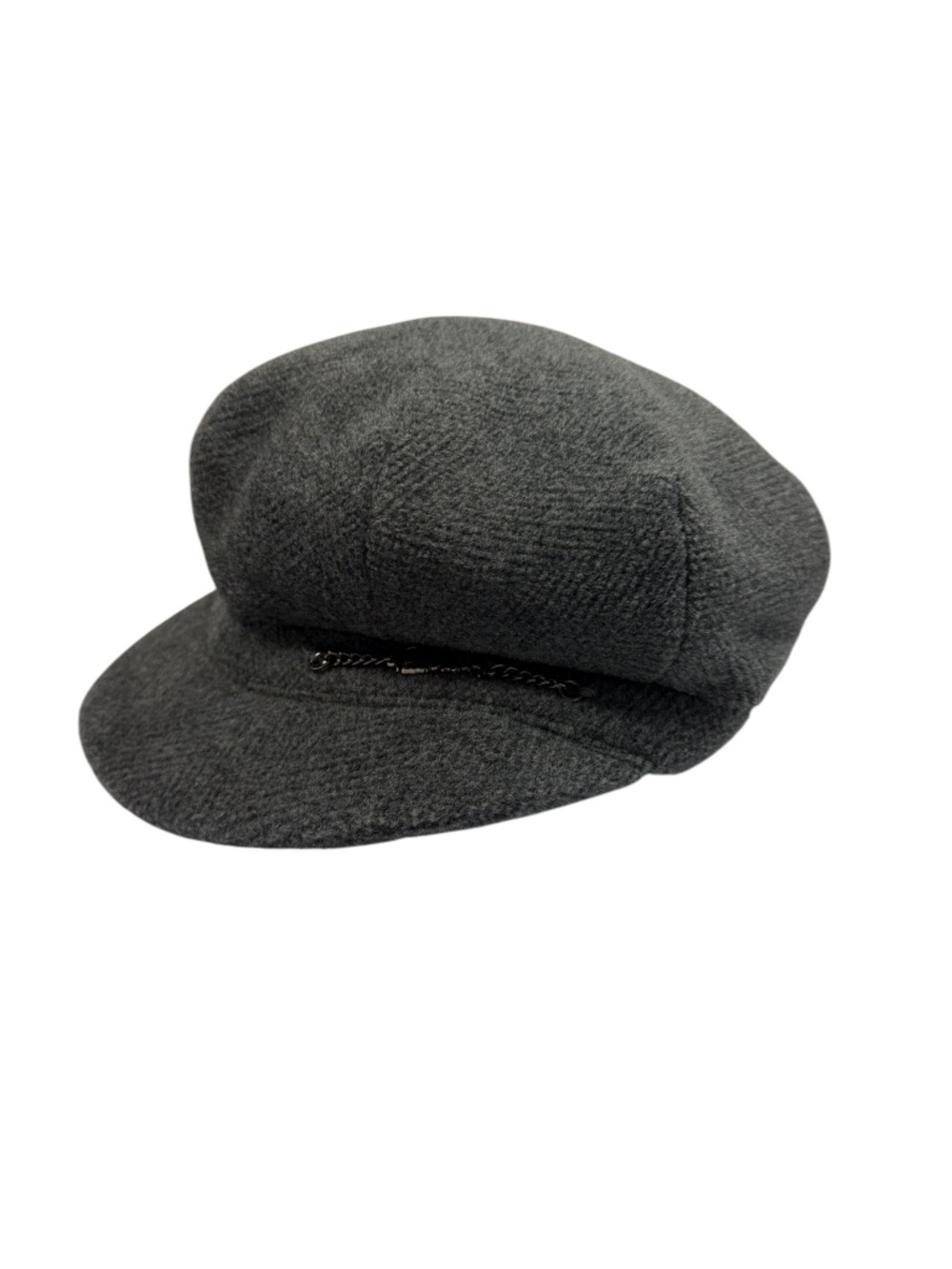 BURBERRY Charcoal Grey 100% Wool Baker Boy Cap Newsboy Hat Metal Chain Logo M
